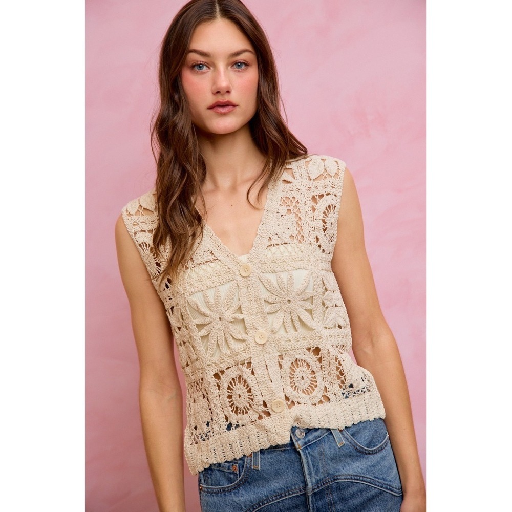SO ME Summer Crochet Patterned Sleeveless Vest Top - M/L - Picture 9 of 16